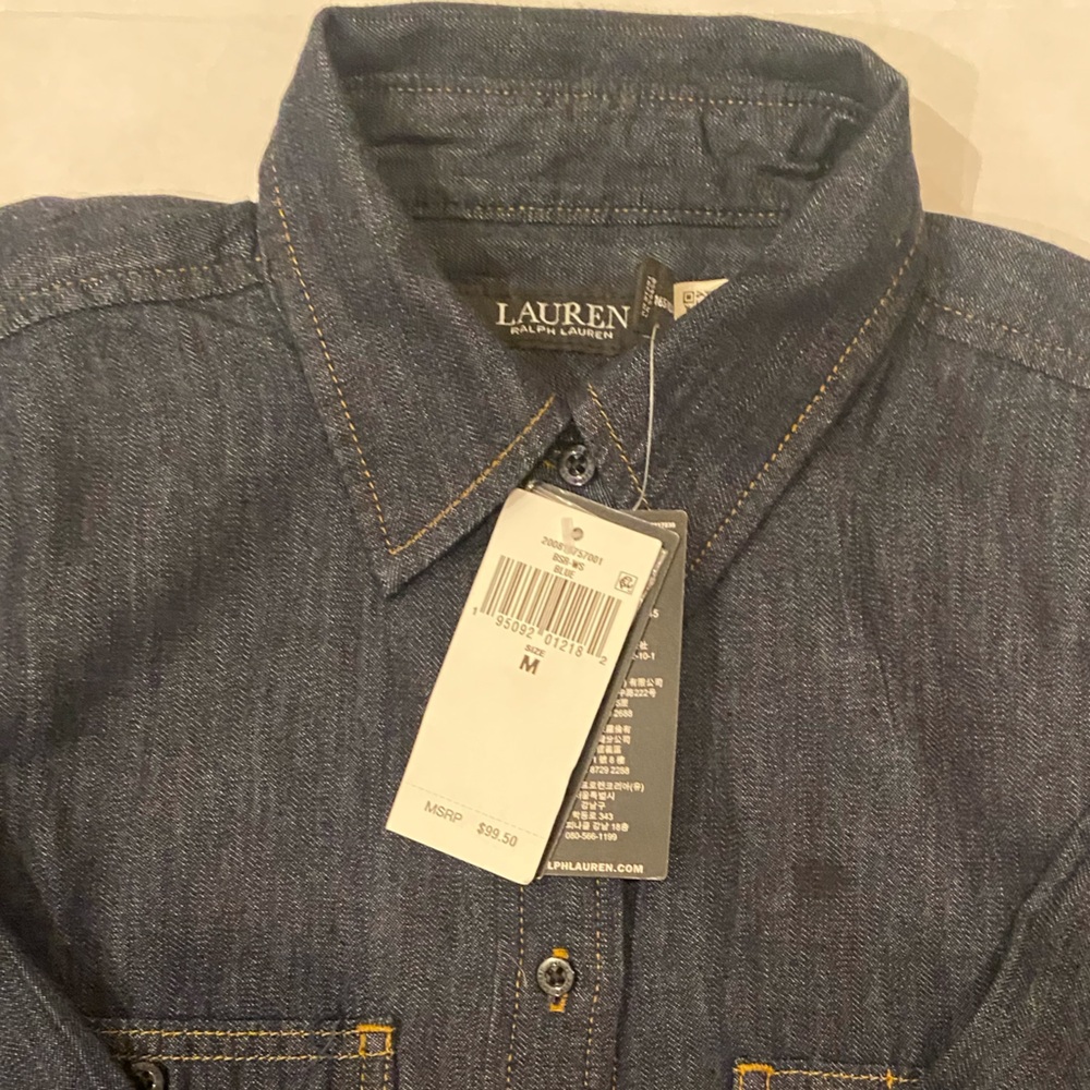 Lauren Ralph Lauren dark blue Denim long sleeve roll up shirt Size MEDIUM - Picture 8 of 8